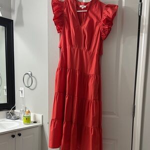 Red Ruffled Sleeve Dress